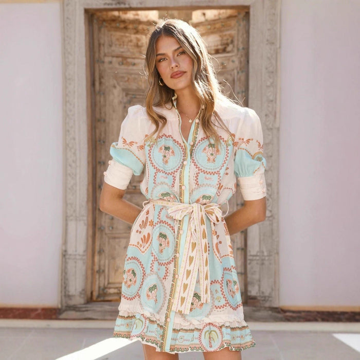 Pilar | Floral Dress Linen with Lace-Up