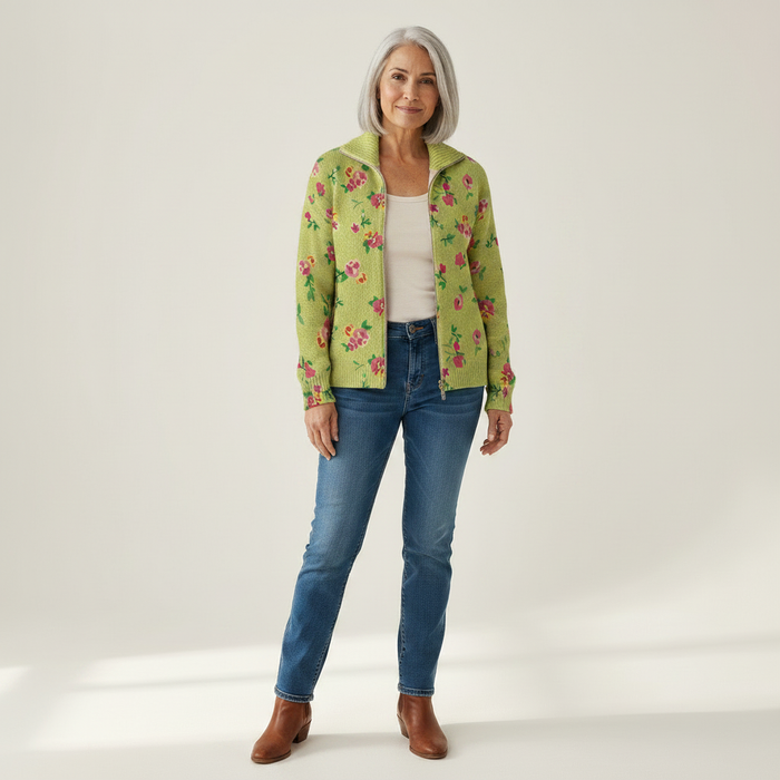 Pirkko - Lime Floral Zip Bomber