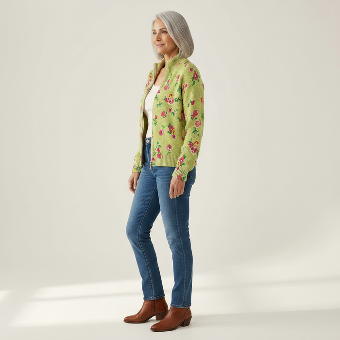 Pirkko - Lime Floral Zip Bomber