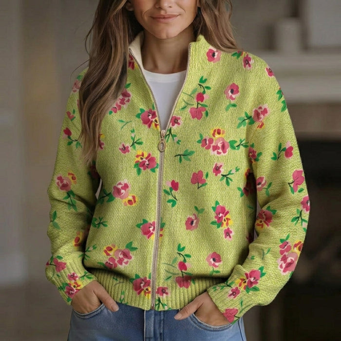 Pirkko - Lime Floral Zip Bomber