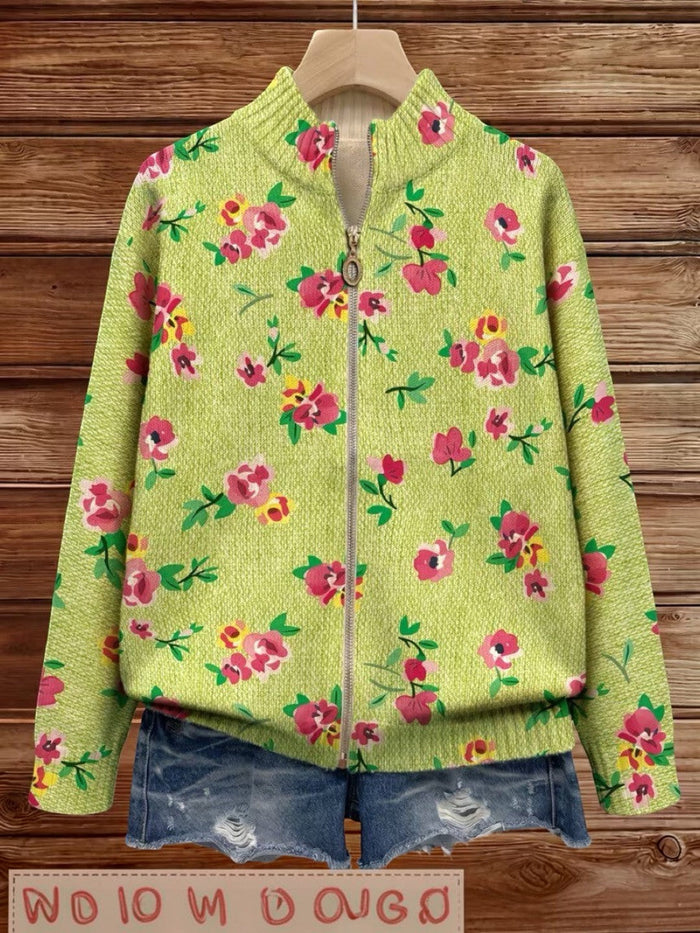 Pirkko - Lime Floral Zip Bomber
