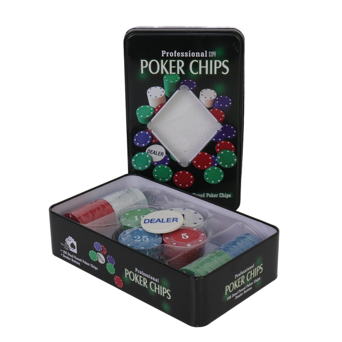 Poker Chips Set | 100 Chips & Dealer Button