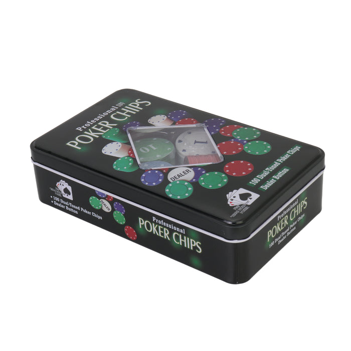 Poker Chips Set | 100 Chips & Dealer Button