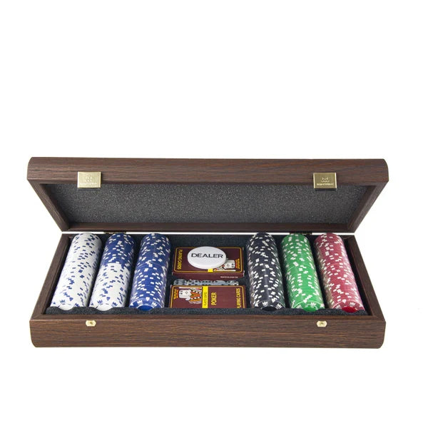Poker Set | Dark Walnut Replica Case | 300 Chips, 2 Packs of Playing Cards | 38.5 x 21.5cm | PXL20.300U