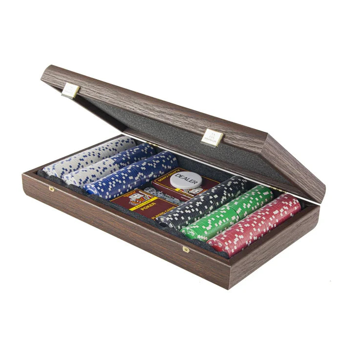 Poker Set | Dark Walnut Replica Case | 300 Chips, 2 Packs of Playing Cards | 38.5 x 21.5cm | PXL20.300U