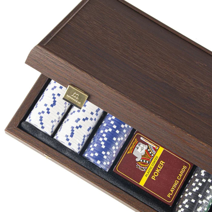 Poker Set | Dark Walnut Replica Case | 300 Chips, 2 Packs of Playing Cards | 38.5 x 21.5cm | PXL20.300U