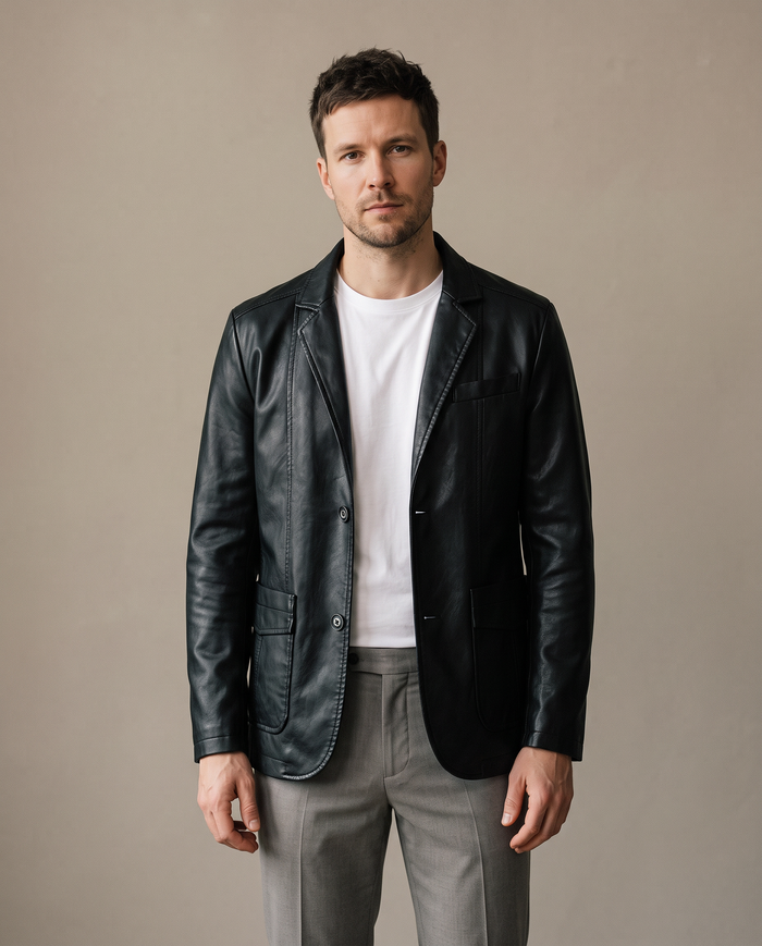 Premium leather jacket on model