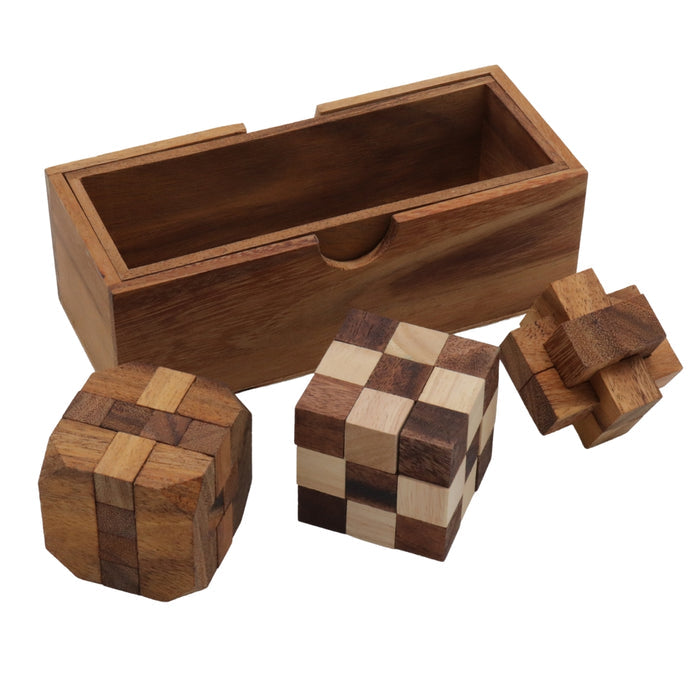 PUZZLE SET of 3 | Diamond Puzzle, Notched Stick, Snake Cube