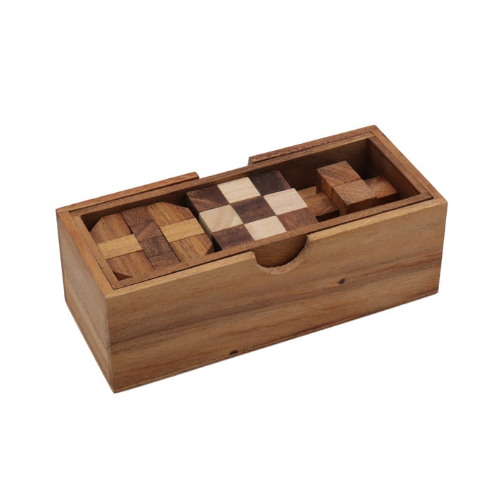 PUZZLE SET of 3 | Diamond Puzzle, Notched Stick, Snake Cube