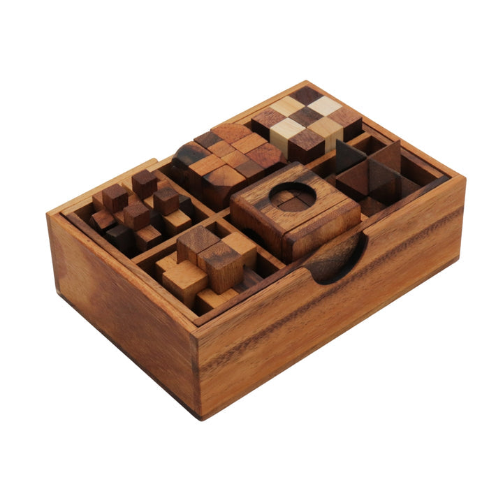 PUZZLE SET of 6 | Star Puzzle, Snake Cube, Notched Stick, Cube, Pigpen, Diamond