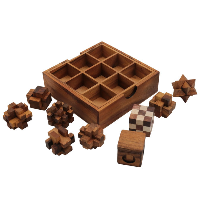 PUZZLE SET of 9 | Star Puzzle, Snake Cube, Notched Stick, Cube, Pigpen, Anax, Three, Strick, Demon Cube