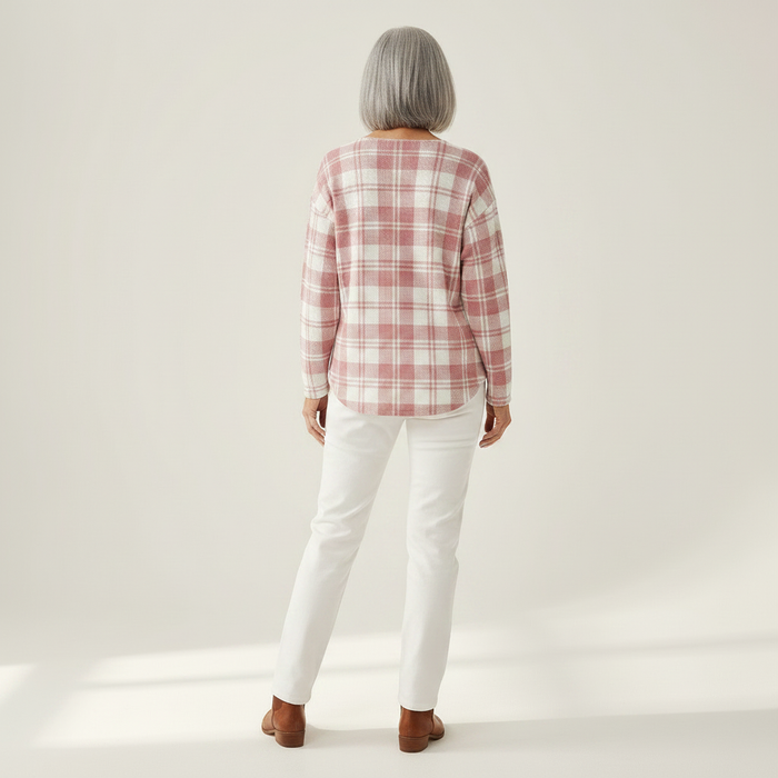 Reeta - Pink Tartan Waffle Henley