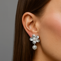 Riina | Silver Flower Pearl Earrings
