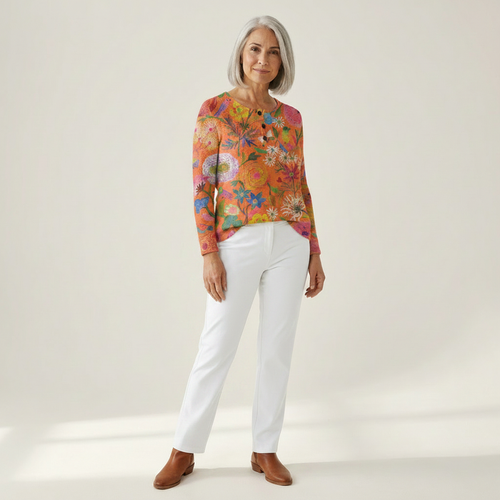 Roosa - Folk Floral Waffle Henley
