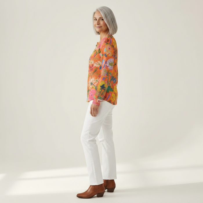 Roosa - Folk Floral Waffle Henley