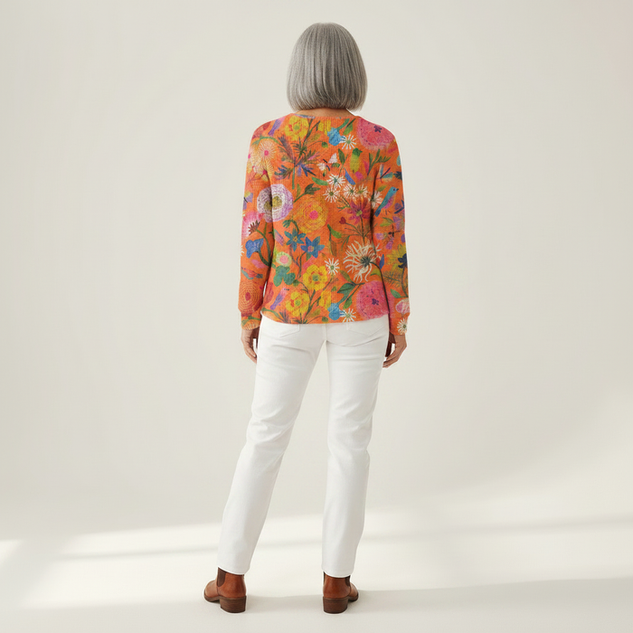 Roosa - Folk Floral Waffle Henley