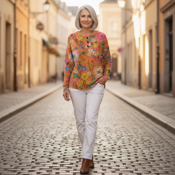Roosa - Folk Floral Waffle Henley