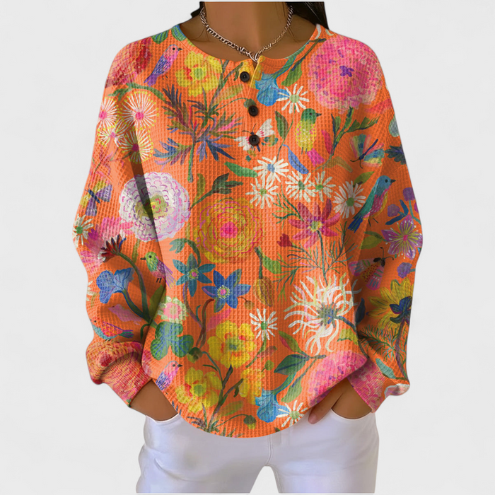 Roosa - Folk Floral Waffle Henley