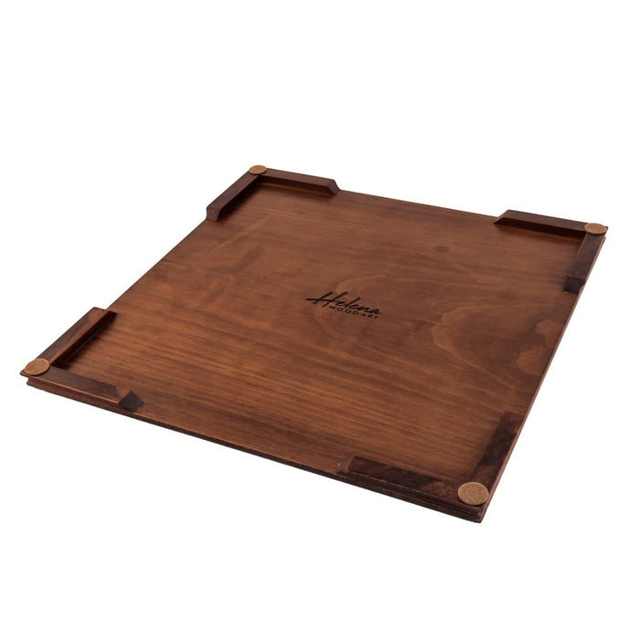 50cm Beech Chess Board handcrafted in Turkey with rosewood and mother-of-pearl inlay with 50mm squares. Angled bottom view