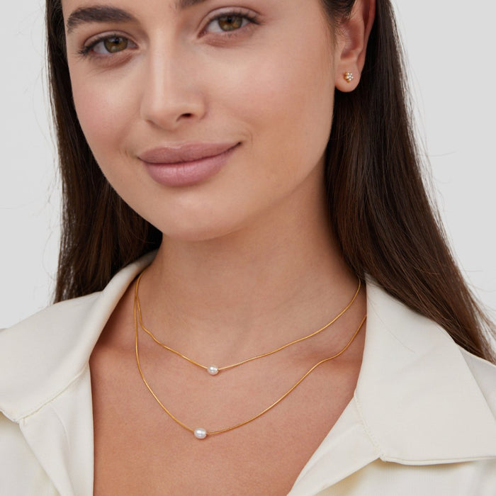 Sabina | Gold-Plated Double Layer Chain with Dark Stone