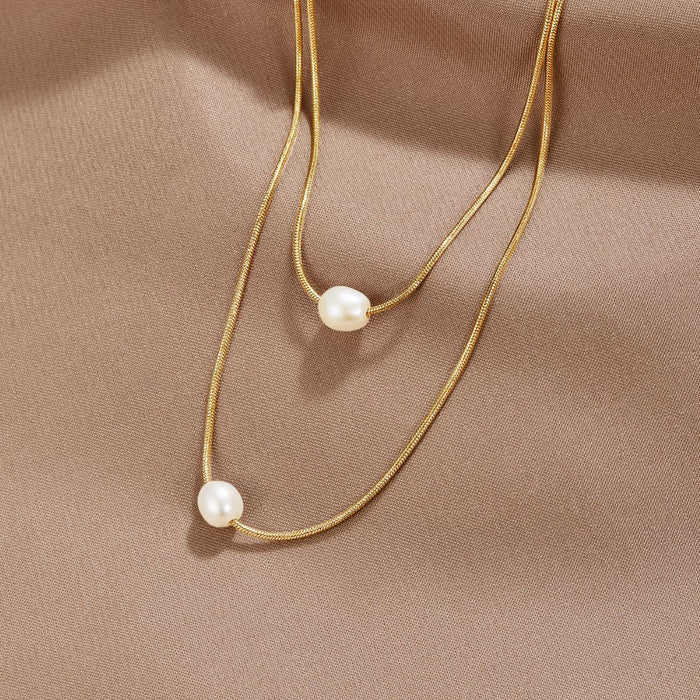 Sabina | Gold-Plated Double Layer Chain with Dark Stone