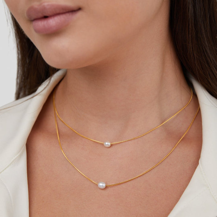 Sabina | Gold-Plated Double Layer Chain with Dark Stone