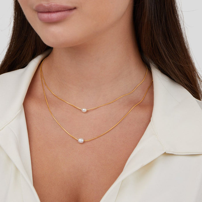 Sabina | Gold-Plated Double Layer Chain with Dark Stone