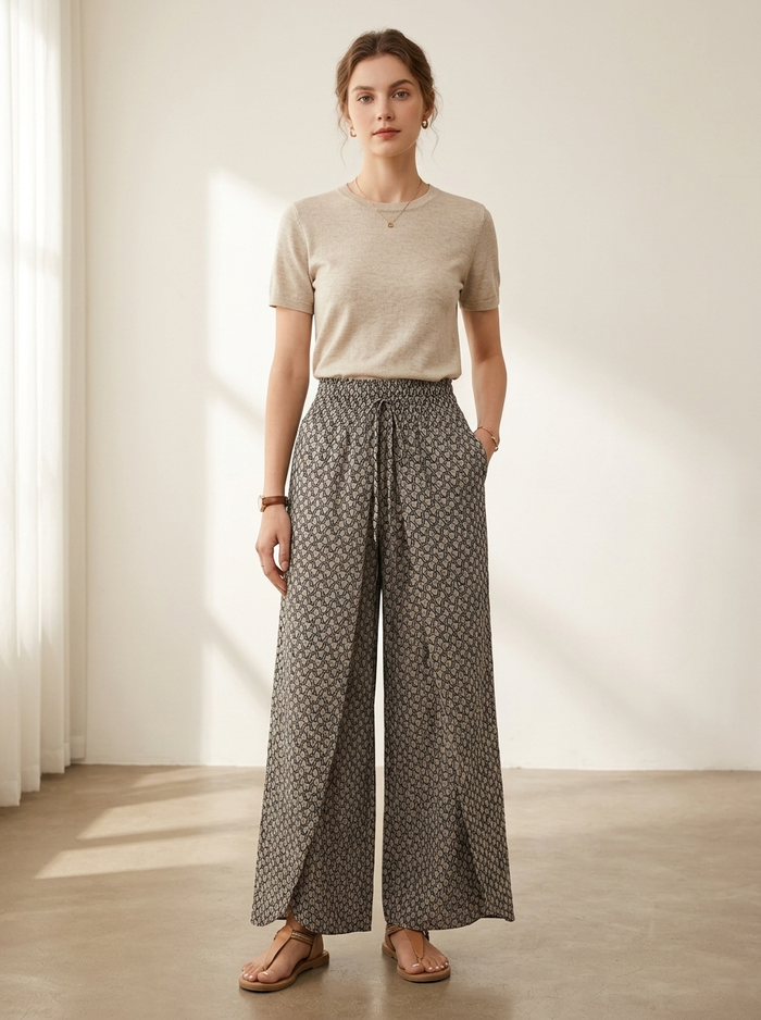 Sahara palazzo printed trousers - editorial hero