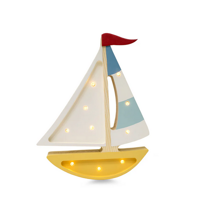 Decorative sailboat with colorful sails on a white background