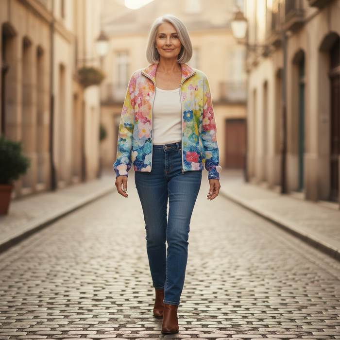 Saima - Watercolour Gradient Zip Bomber