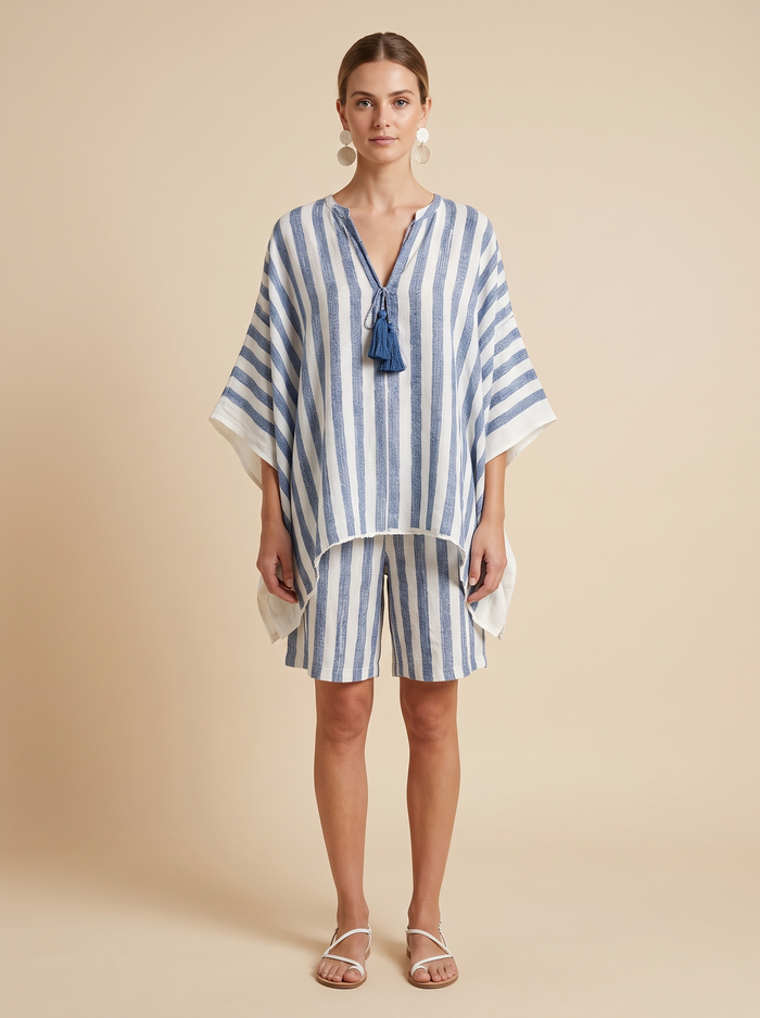 Salome | Set Striped Blouse and Shorts striped poncho blouse and matching shorts set