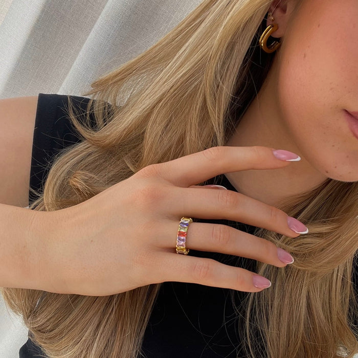 Sanni | Gold-Plated Multicolour Baguette Ring
