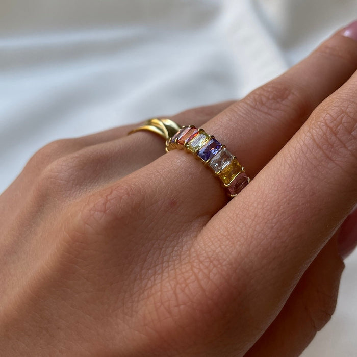Sanni | Gold-Plated Multicolour Baguette Ring