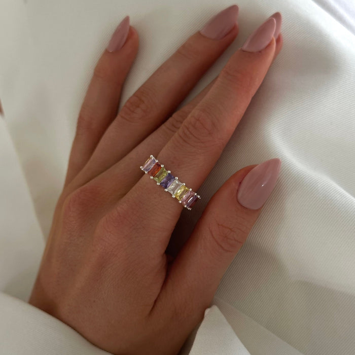 Sanni | Silver Multicolour Baguette Ring