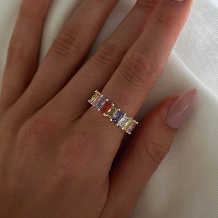 Sanni | Silver Multicolour Baguette Ring