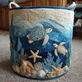 Quilted laundry basket with sea turtles, coral and shells