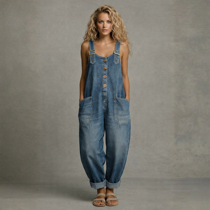 Selma - Wide-Leg Denim Dungarees with Pockets
