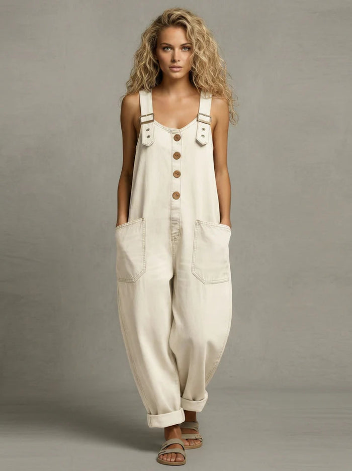 Selma - Wide-Leg Denim Dungarees with Pockets