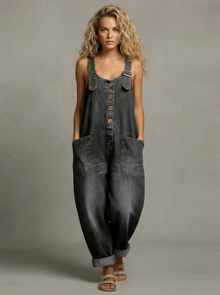 Selma - Wide-Leg Denim Dungarees with Pockets