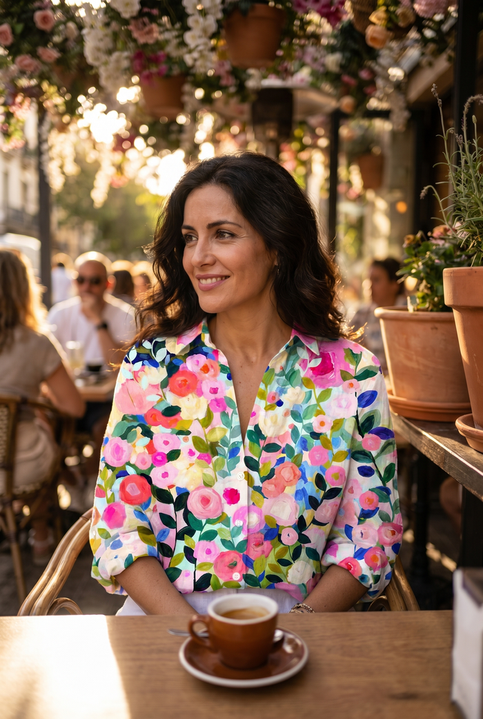 Silvia | Blouse Floral Painted Handheld