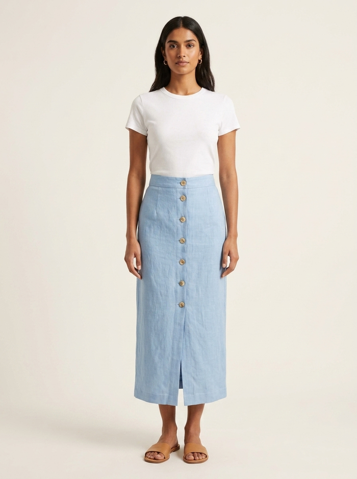 Skirt Maxi Elodie with Button Detail celeste - editorial hero