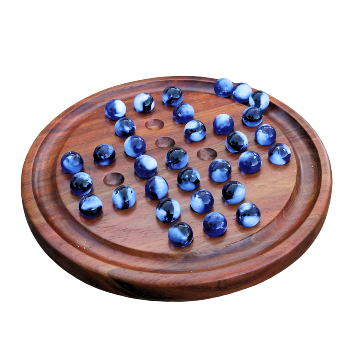 Solid Black Wood Solitaire Game | Glass Marbles