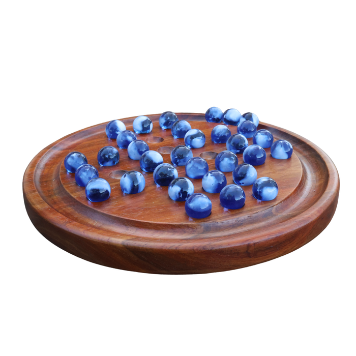 Solid Black Wood Solitaire Game | Glass Marbles