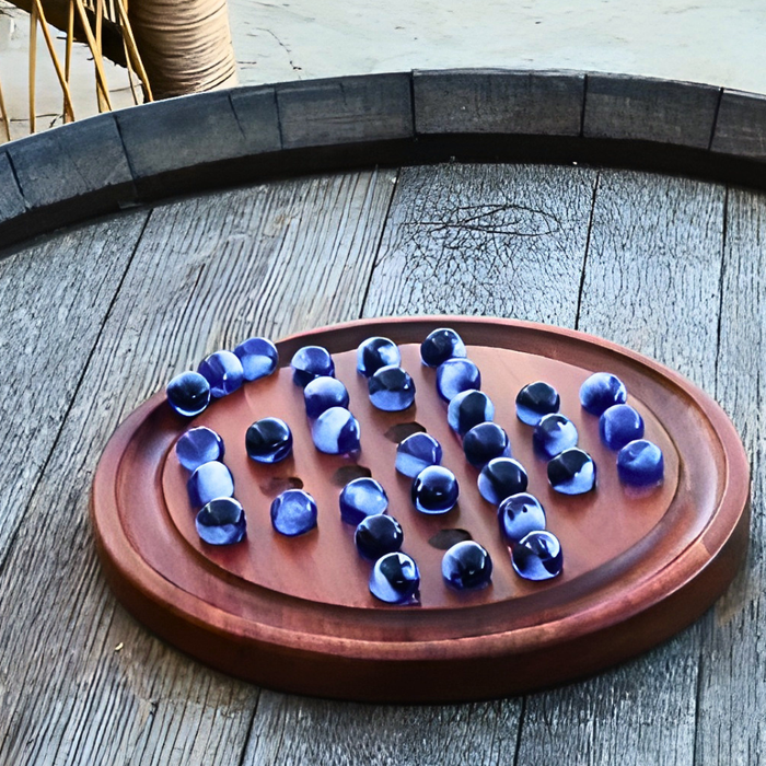 Solid Black Wood Solitaire Game | Glass Marbles