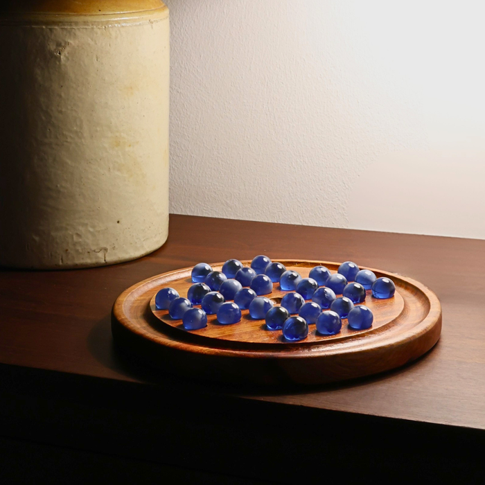 Solid Black Wood Solitaire Game | Glass Marbles