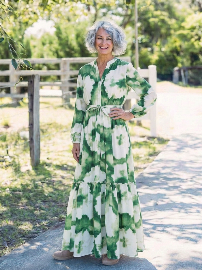 Sophie | Long-Sleeve and Waist Tied Maxi Dress
