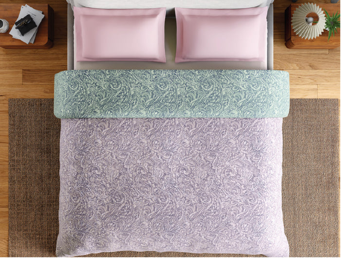 Spaces Fiora 100% Cotton 144 TC Percale Floral Permium Double Duvet Cover, Light Violet