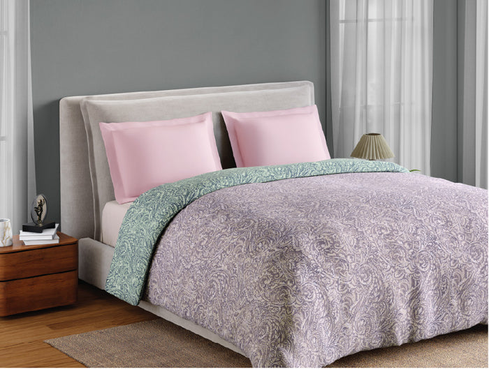 Spaces Fiora 100% Cotton 144 TC Percale Floral Permium Double Duvet Cover, Light Violet