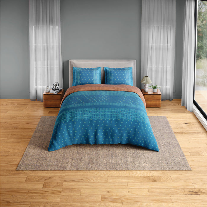 Spaces Fiora 100% Cotton 144 TC Percale Ornate Permium Bedding Set, Blue