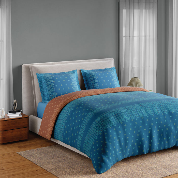 Spaces Fiora 100% Cotton 144 TC Percale Ornate Permium Bedding Set, Blue